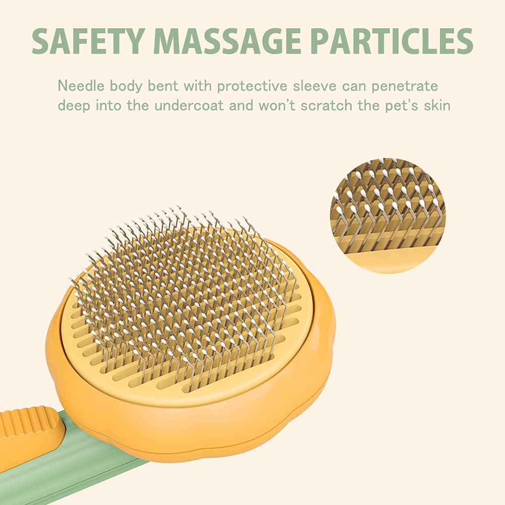Pet grooming brush with safety massage particles on a beige background