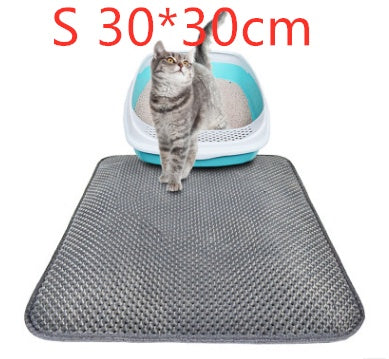 Cat standing on a gray mat with a small pet bed, size S 30*30cm displayed.