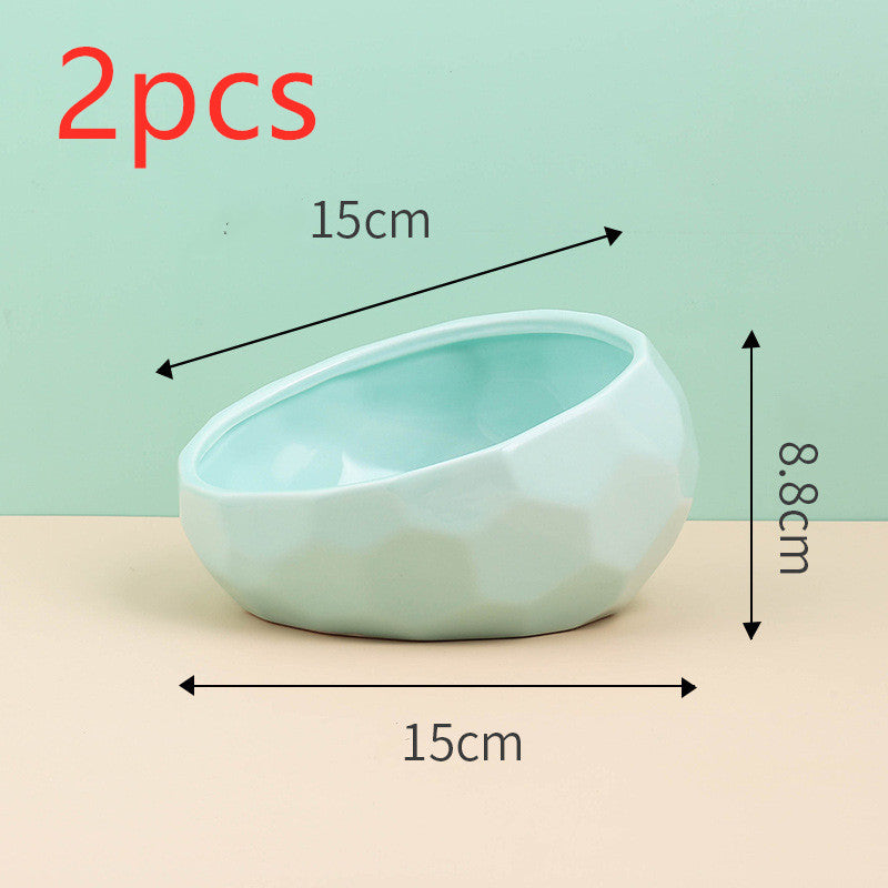 Ceramic oblique pet bowls available in multiple colors for stylish pet feeding setup