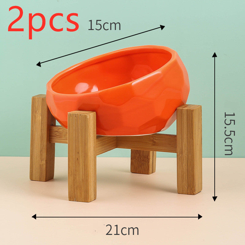 Ergonomic ceramic pet feeding bowl with tilted angle for easy eating and drinking comfort