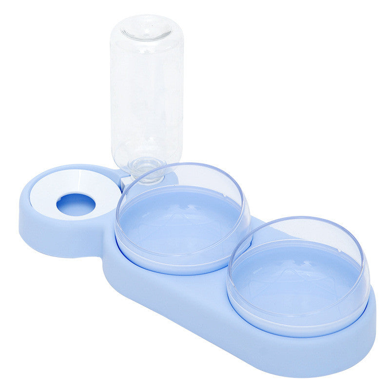 Separate dry food bowl section in raised pet feeder for clean and organized feeding