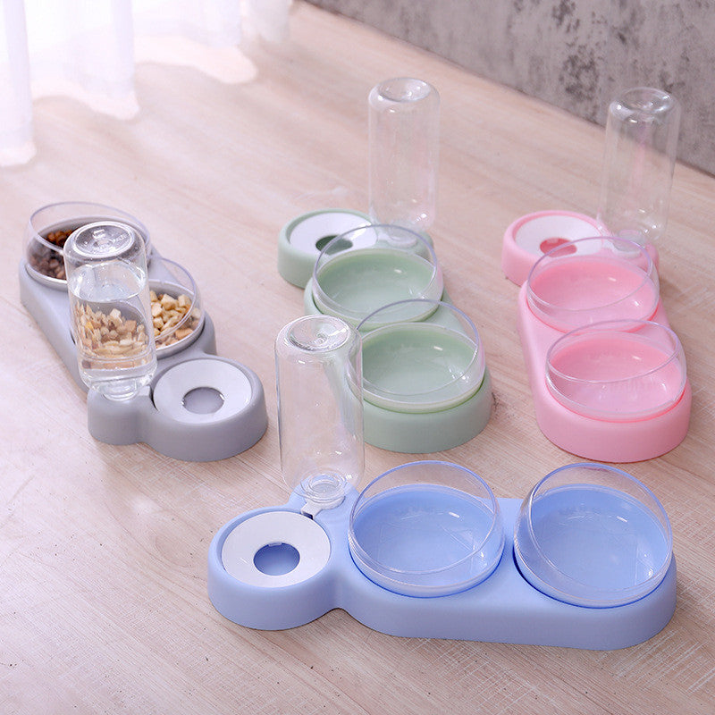 Double pet feeding bowl system with automatic water dispenser and food compartment