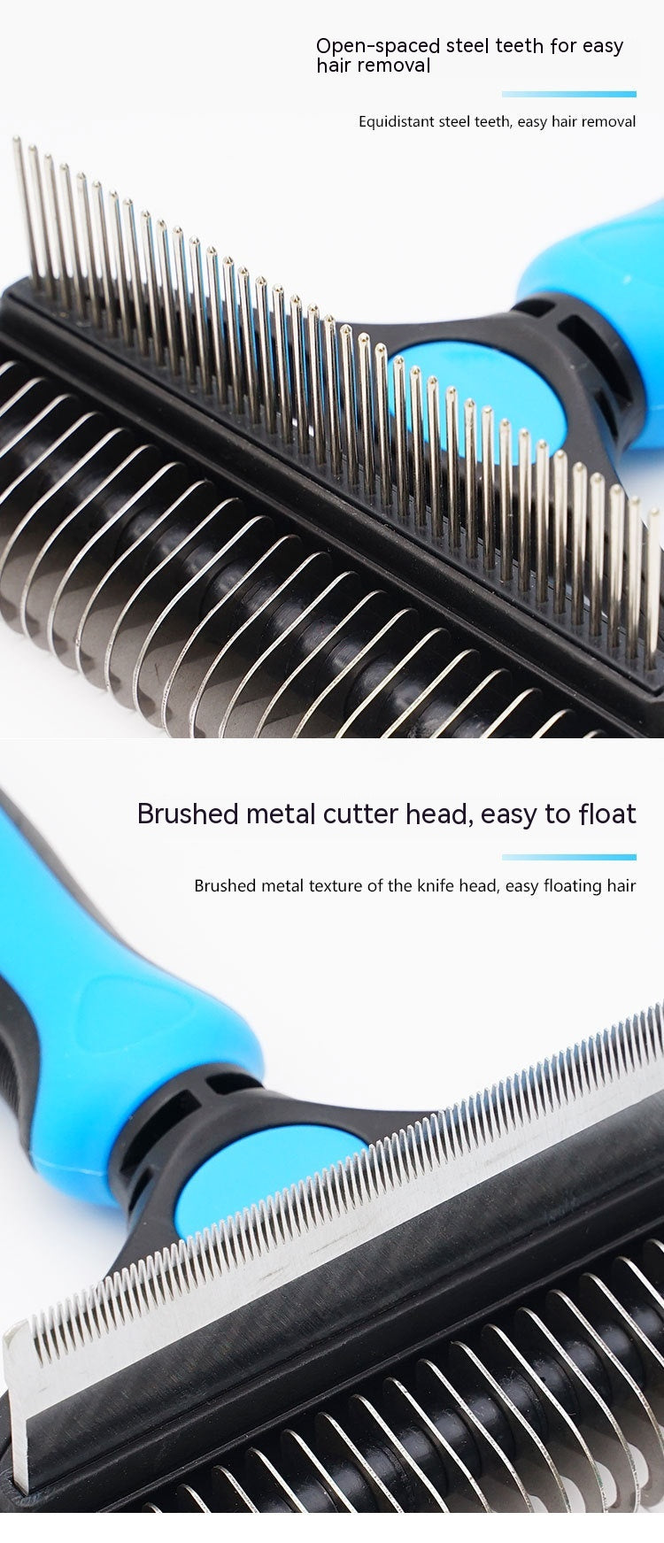 Pet grooming comb with wide and fine teeth for detangling and finishing coat care