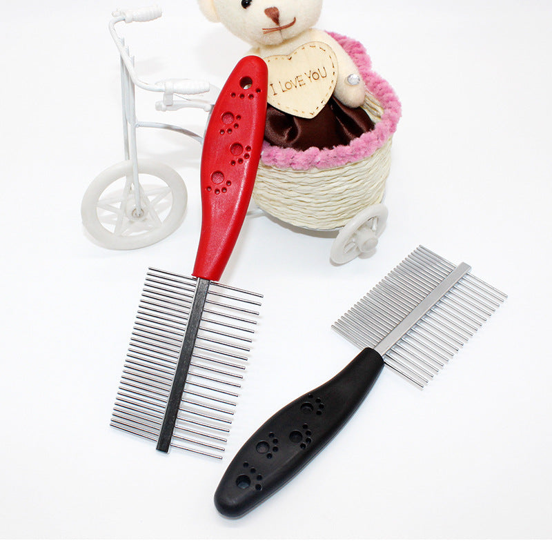 Dog being brushed with pet grooming brush to remove loose and tangled hair