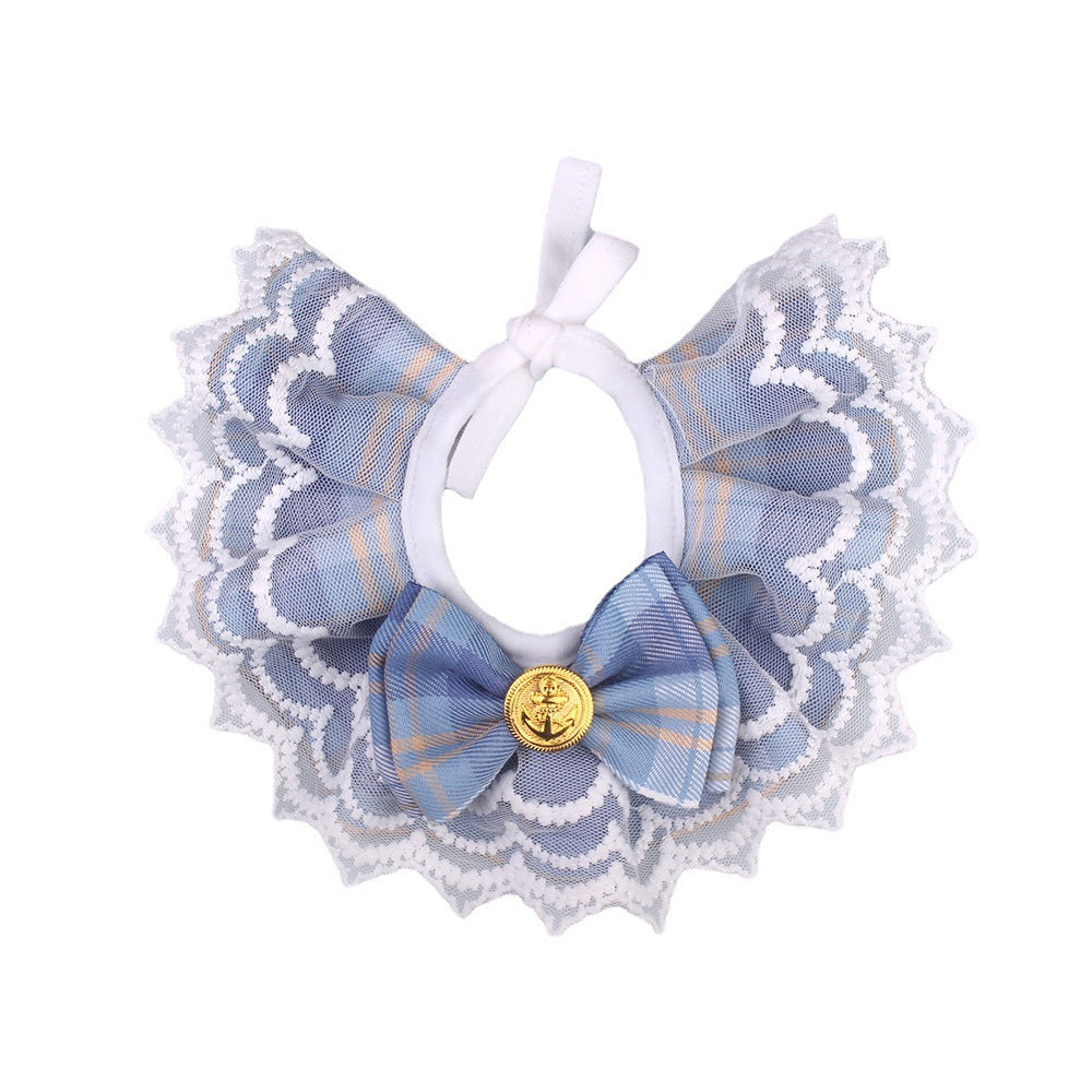 Cat wearing cute plaid lace bib collar with bow for adorable pet appearance