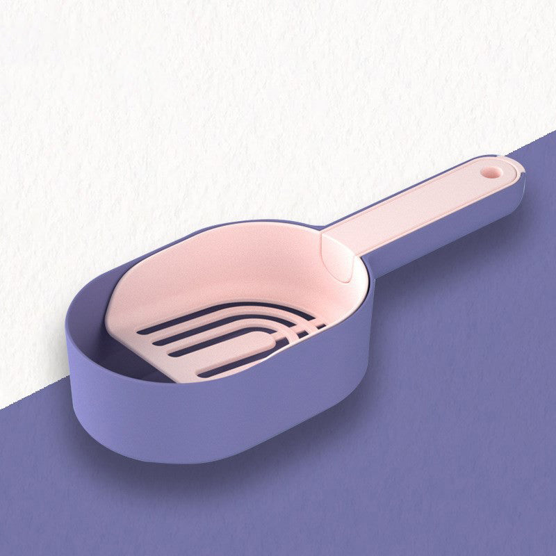 Purple and pink pet scoop with a white background