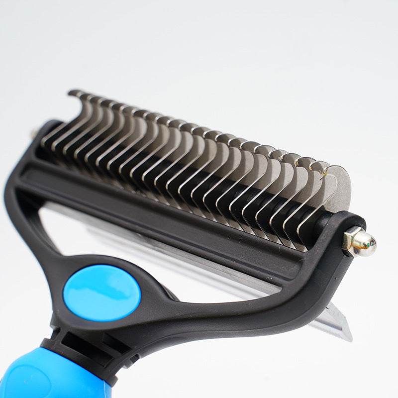 Cat being groomed with two in one pet comb for smooth and tangle free fur