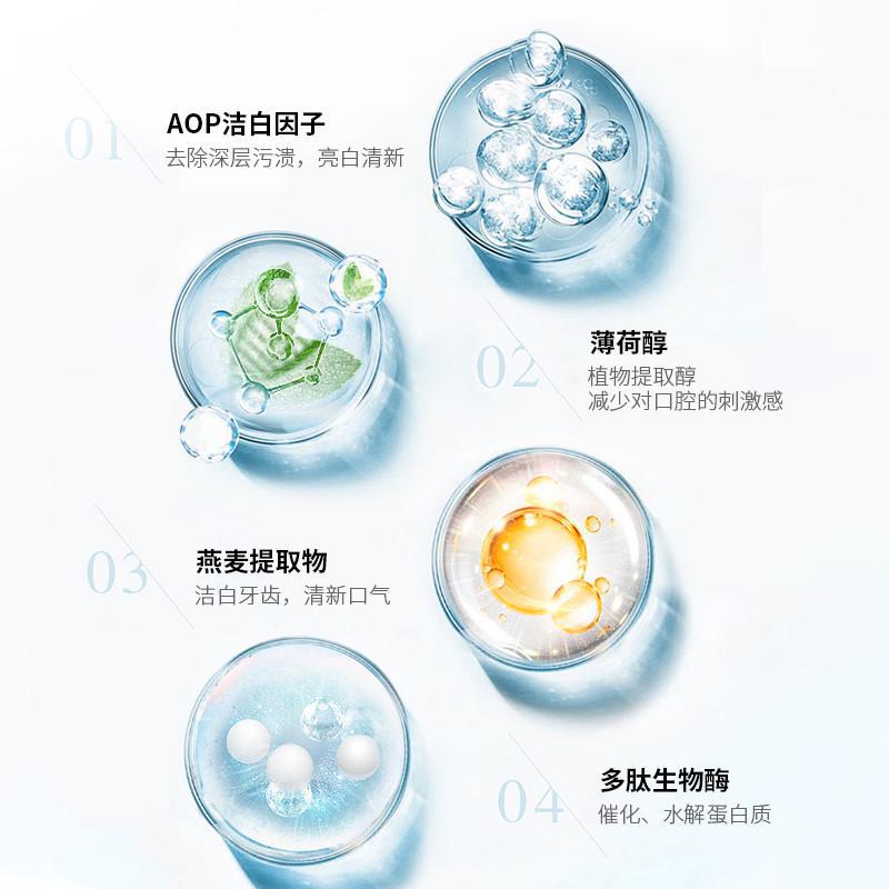 Illustrations of dental care ingredients with text on a light blue background
