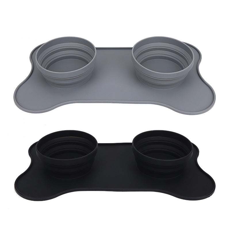 Collapsible pet bowls with trays on a white background