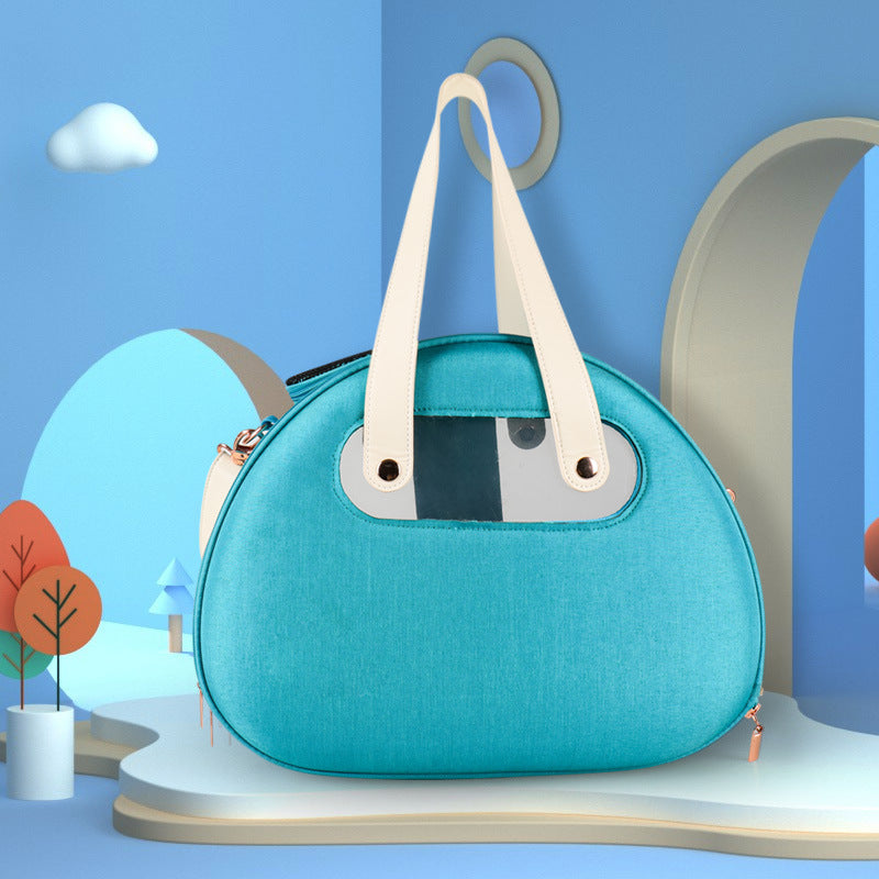 Cat sitting inside transparent capsule backpack with breathable ventilation and safe enclosure