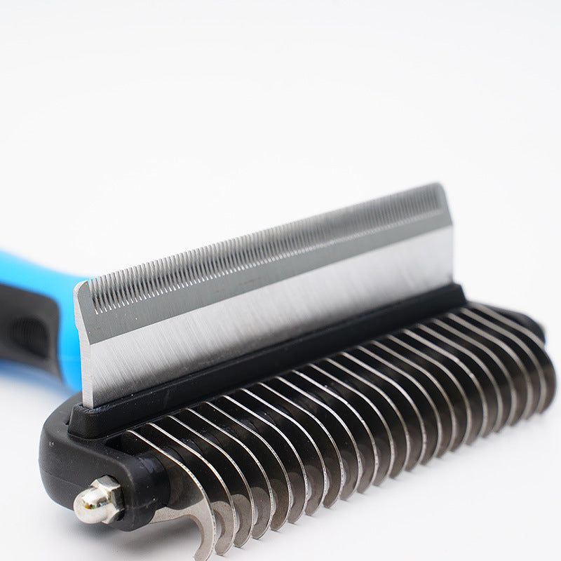 Dog grooming with dual sided unknotting comb for reducing shedding and mats