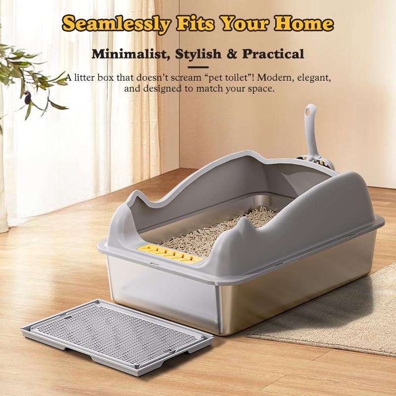 Large Stainless Steel Cat Litter Box - furryfams.com