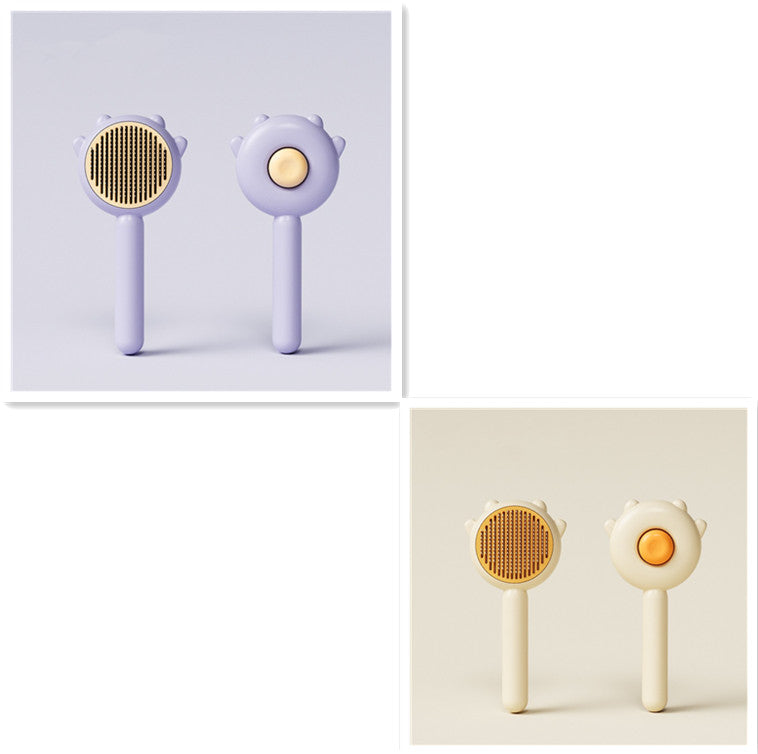 Two sets of grooming tools with purple and beige handles on a white background.