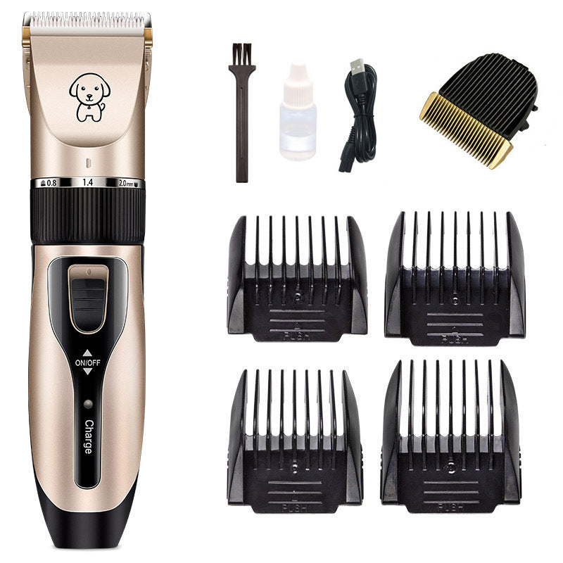 Hair trimmer set with attachments and accessories on a white background