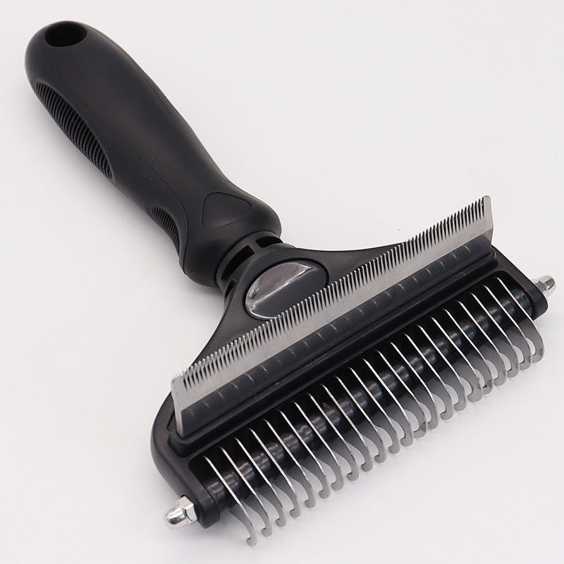 Pet hair unknotting comb removing loose fur and reducing shedding during grooming
