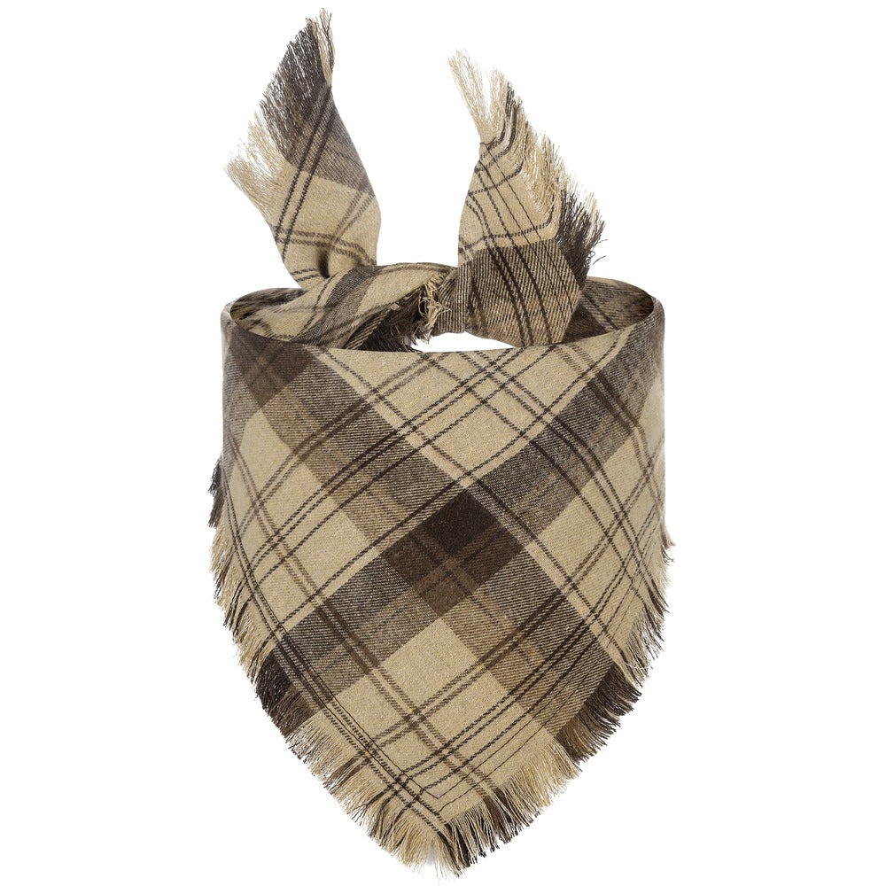 Plaid scarf with fringes on a white background