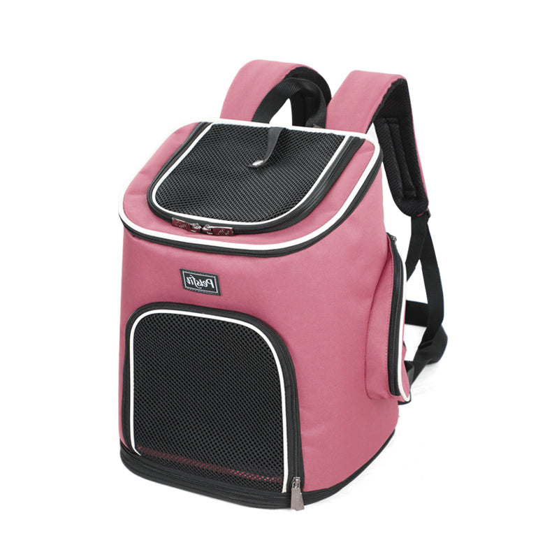 Front view of pet dog backpack showing spacious and lightweight carrier design