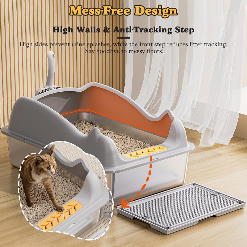 Large Stainless Steel Cat Litter Box - furryfams.com