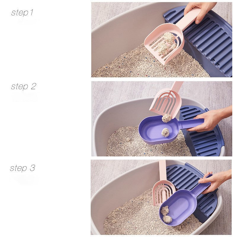 Slotted cat litter scoop for sifting clean litter and removing clumps efficiently