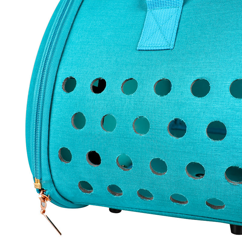 Side view of transparent pet carrier backpack with durable structure and airflow ventilation holes