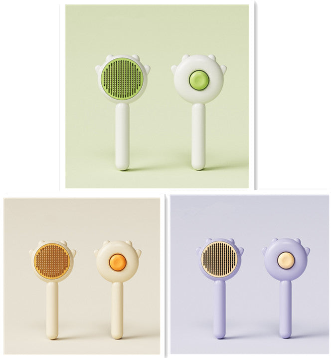 Set of three grooming tools with different color schemes on a plain background