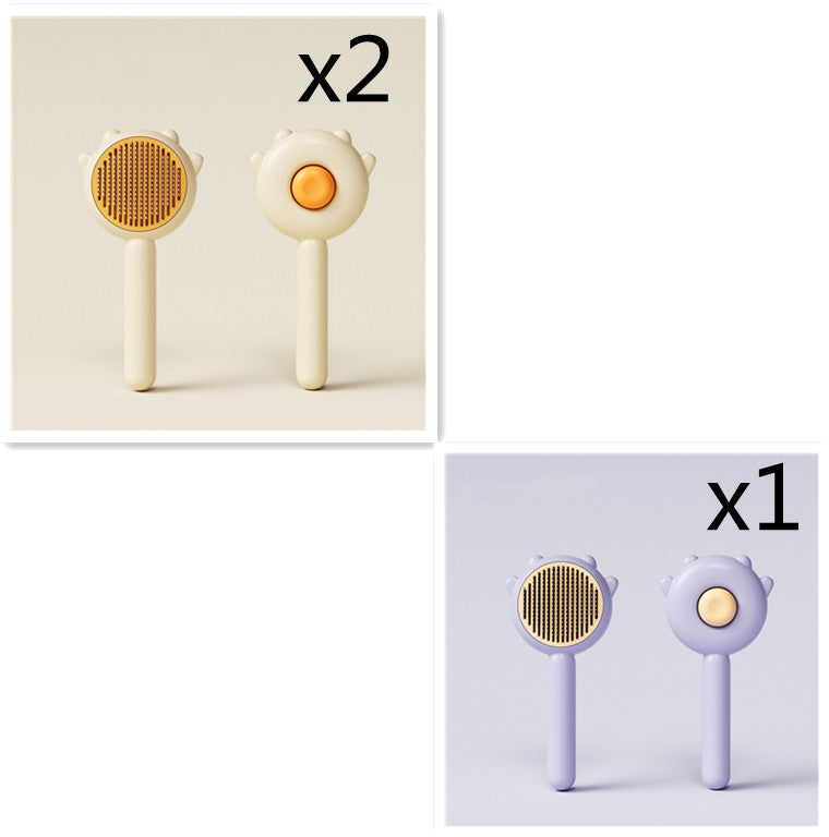 Two hairbrushes with different bristle patterns on a beige and purple background.