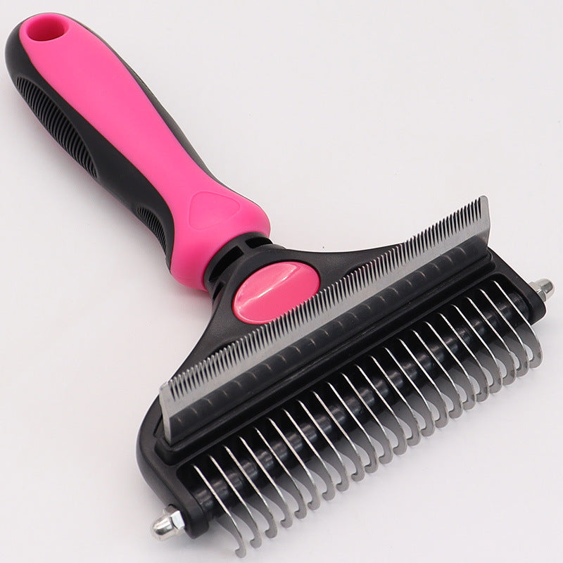 Long haired cat being detangled with stainless steel grooming comb for knot removal