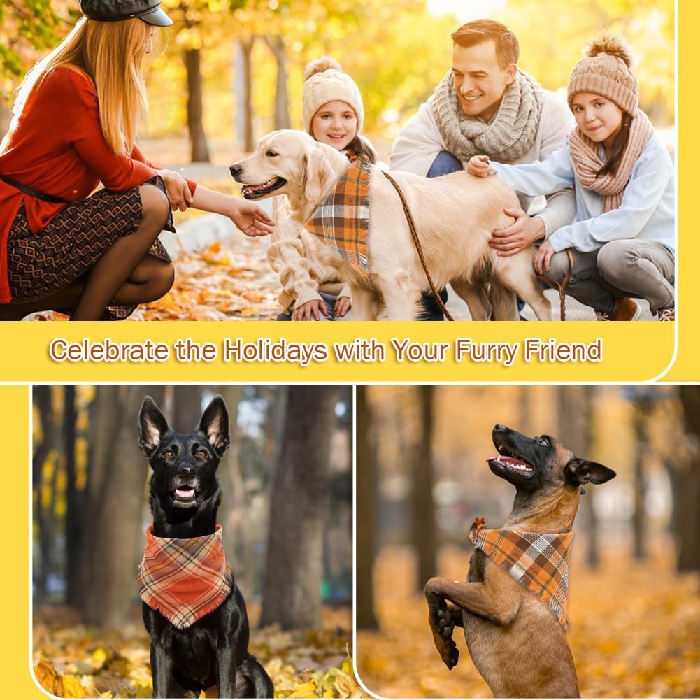 Family with dogs in a park during autumn, with text 'Celebrate the Holidays with Your Furry Friend'.