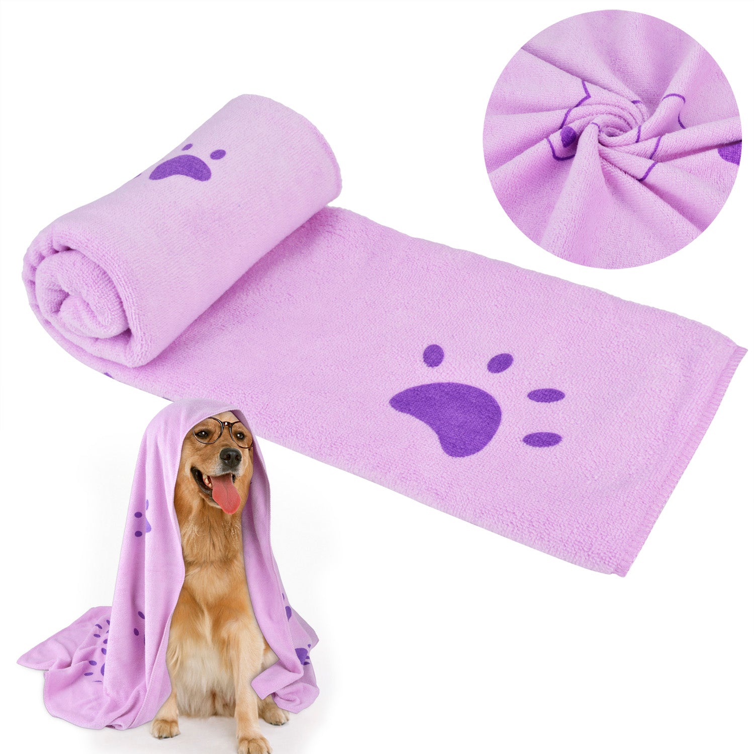 Microfiber pet grooming bath towel with cute cartoon embossed pattern and soft texture