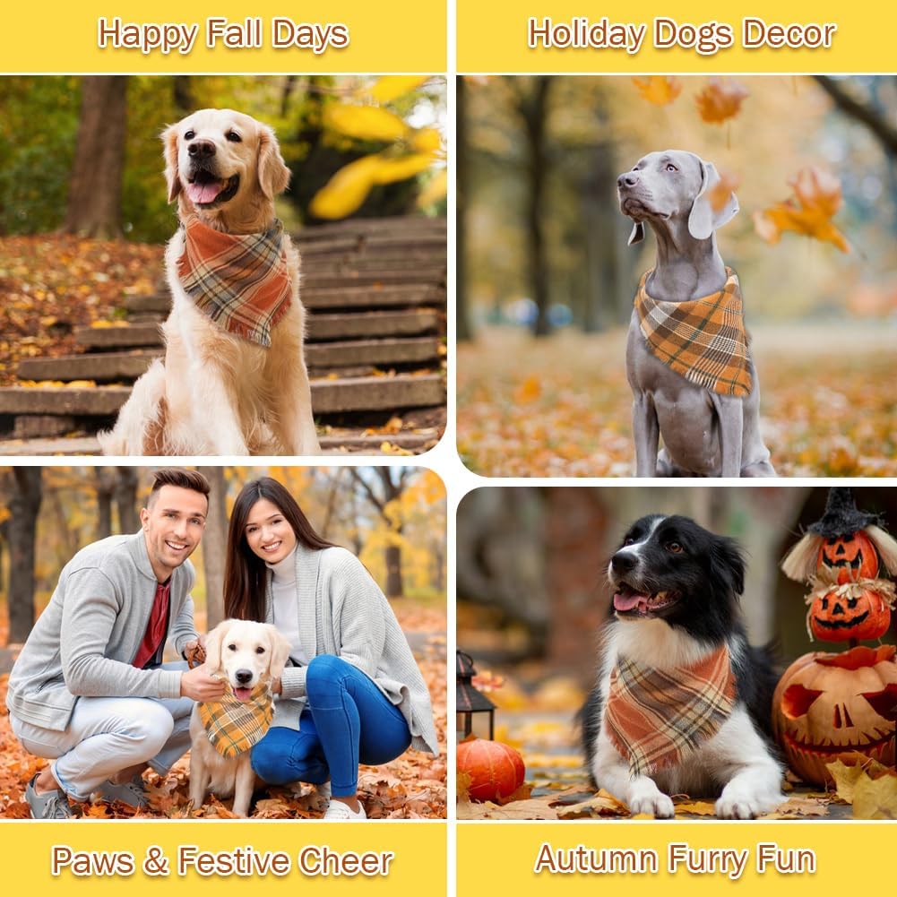Collage of dogs in autumn-themed settings with text overlay.