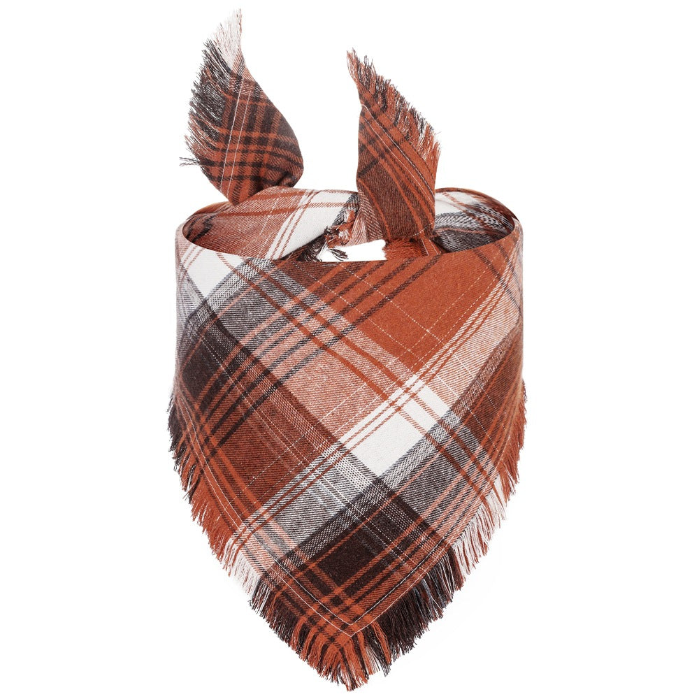 Plaid bandana with fringes on a white background